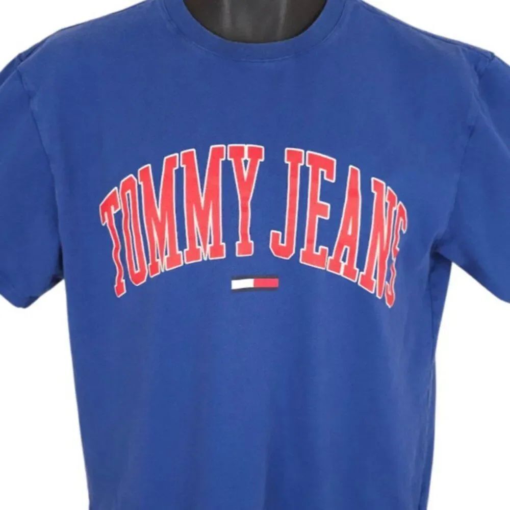 Tommy Hilfiger Jeans T Shirt Mens Size Large Blue Spell Out Streetwear